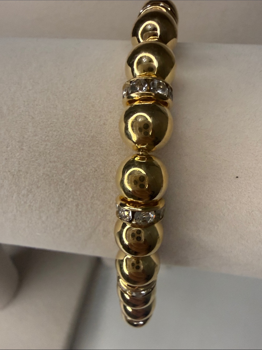 Adjustable Gold Beaded Bracelet with Crystal Accents
